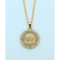 Brazilian Necklace, Gold Plated, Holy Spirit, Faux Mother of Pearl, 20 in. Chain