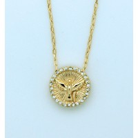 Brazilian Necklace, Gold Plated, Holy Spirit w/ Crystals, 20 in. Chain