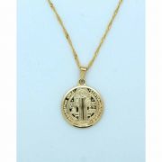 Brazilian Necklace, Gold Plated, St. Benedict, 20 in. Chain