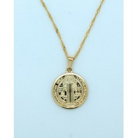 Brazilian Necklace, Gold Plated, St. Benedict, 20 in. Chain