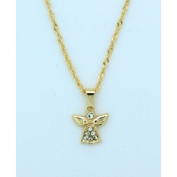 Brazilian Necklace, Gold Plated, Small Angel w/ Crystals, 20 in. Chain