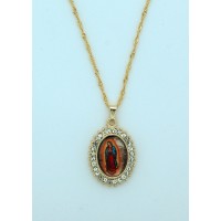 Brazilian Necklace, Gold Plated, Guadalupe w/ Crystals, 20 in. Chain