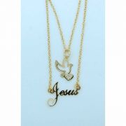 Brazilian Necklace, Gold Plated, Holy Spirit, Jesus, 20 in. Chain