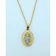 Brazilian Necklace, Gold & Silver, Oval Miraculous Medal, 20 in. Chain