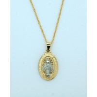 Brazilian Necklace, Gold & Silver, Oval Miraculous Medal, 20 in. Chain
