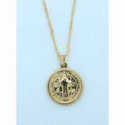 Brazilian Necklace, Gold Plated, Medium St. Benedict Medal, 20 in. Chain