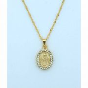 Brazilian Necklace, Gold Plated, Miraculous Medal w/ Crystals, 20 in. Chain