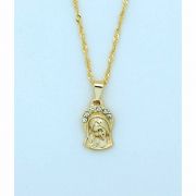 Brazilian Necklace, Gold Plated, Head of Madonna w/ Crystals, 20 in. Chain
