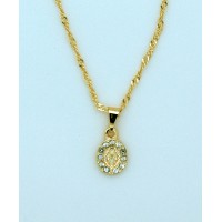 Brazilian Necklace, Gold Plated, Small Miraculous Medal w/ Crystals, 20 in. Chain