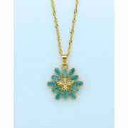 Brazilian Necklace, Holy Spirit w/ Aqua Crystals, 20 in. Chain, Gold