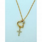 Brazilian Necklace, Gold Plated Heart & Cross, 20 in. Chain