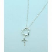 Brazilian Necklace, Silver Heart & Cross, 20 in. Chain