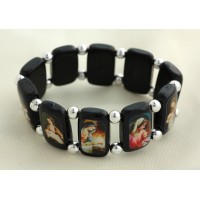 Brazilian Wood Saints Bracelet, Black, Silver Beads - (Pack of 2)