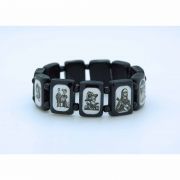 Brazilian Wood Bracelet, Day of the Dead, Black & White Pictures - (Pack of 2)