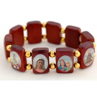 Brazilian Wood Saints Bracelet, Brown, Gold Beads - (Pack of 2)