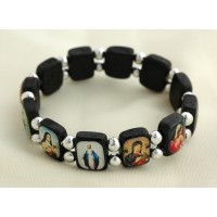 Brazilian Wood Saints Bracelet, Black, Silver Beads - (Pack of 2)