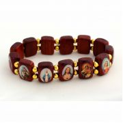 Brazilian Wood Saints Bracelet, Brown, Gold Beads - (Pack of 2)