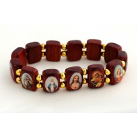Brazilian Wood Saints Bracelet, Brown, Gold Beads - (Pack of 2)