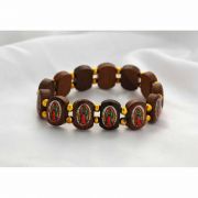Brazilian Wood Bracelet, Brown, Gold Beads, Our Lady of Guadalupe - (Pack of 2)