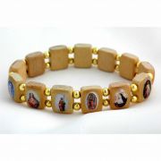 Brazilian Wood Bracelet, Light Wood, Gold Beads - (Pack of 2)