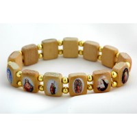 Brazilian Wood Bracelet, Light Wood, Gold Beads - (Pack of 2)