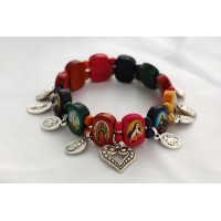 Brazilian Wood Bracelet, Multi Colors, w/ Medals