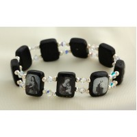 Brazilian Wood Bracelet, Black, Black & White Pictures, Swarovski Crystals & Sterling Silver
