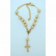 Brazilian Gold Plated Rosary Bracelet, 8 mm. Beads, St. Benedict