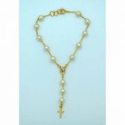 Brazilian Gold Plated Rosary Bracelet, 5 mm. Faux Pearls, Miraculous Medal