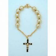 Brazilian Gold Plated Rosary Bracelet, 10 mm. Beads