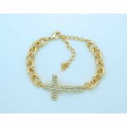 Brazilian Gold Plated Bracelet, Large Crystal Cross