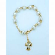 Brazilian Gold Plated Rosary Bracelet, 10 mm. Faux Pearls