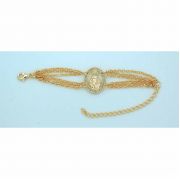 Brazilian Gold Plated Bracelet, Multi-Chain, Miraculous Medal w/ Crystals