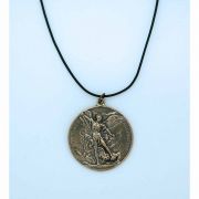 Bronze Necklace, Extra Large St. Michael Medal, 24 in. Leather Cord