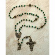 Antiqued Bronze Rosary, Genuine Emerald Beads, Madonna Center