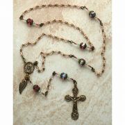 Antiqued Bronze Rosary, Pink Glass Beads, Madonna Center