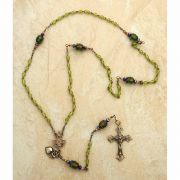 Antiqued Bronze Rosary, Chartreuse Green Glass Beads, Our Lady of Mt. Carmel Center