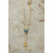 Brazilian Rosary Necklace, Pearls, Gold Plated w/ Our Lady of Grace