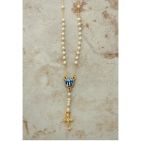 Brazilian Rosary Necklace, Pearls, Gold Plated w/ Our Lady of Grace