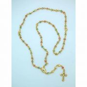 Brazilian Gold Plated Rosary Necklace, Multi-Colored Crystals, Miraculous Medal