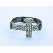 Large Crystal Cross Bracelet on Silver, Faux Leather Band
