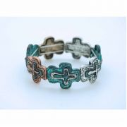 Metal Cross Bracelet, Multi-Color w/ Turquoise, On Elastic