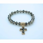 Silver Beads and Gold Cross Bracelet, on Elastic