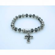 Silver Beads and Cross Bracelet, on Elastic