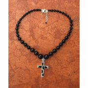 Sterling Silver Necklace, Black Onyx w/ Marcasite & Black Onyx Cross