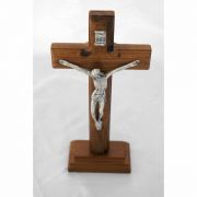 Brazilian Wood Wall Crucifix w/ Removable Stand, Silver Corpus