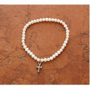 Freshwater Pearl Stretch Bracelet w/ Sterling Silver Cross, Large or Small