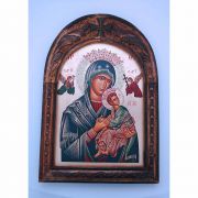 Greek Icon, Hand Painted Serigraph in Carved Wood Frame, Madonna, 9x13 in.