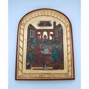 Greek Icon, Hand Painted Serigraph, The Last Supper, 14x10 in.