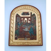 Greek Icon, Hand Painted Serigraph, The Last Supper, 14x10 in.